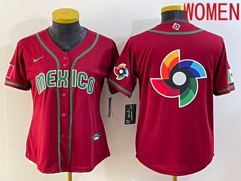 Women 2023 World Cub Mexico Blank Red Nike MLB Jersey6->women mlb jersey->Women Jersey